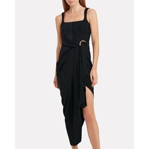 NEW ACLER Maine Draped Crepe Combo Midi Dress Size 4 Square Neckline Back Zip